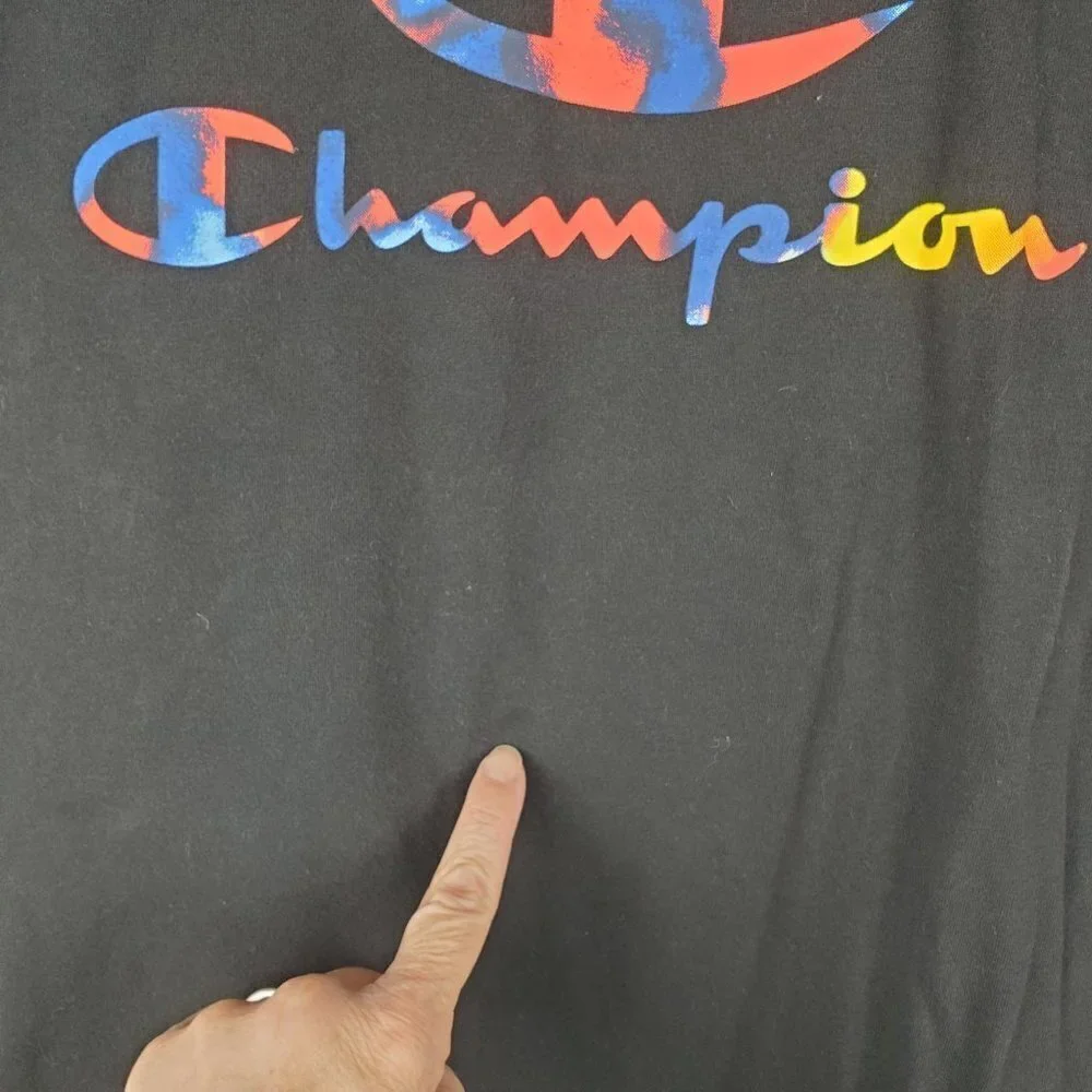 Champion Tshirt Boys Large Black‎ Short sleeves red blue yellow graphic